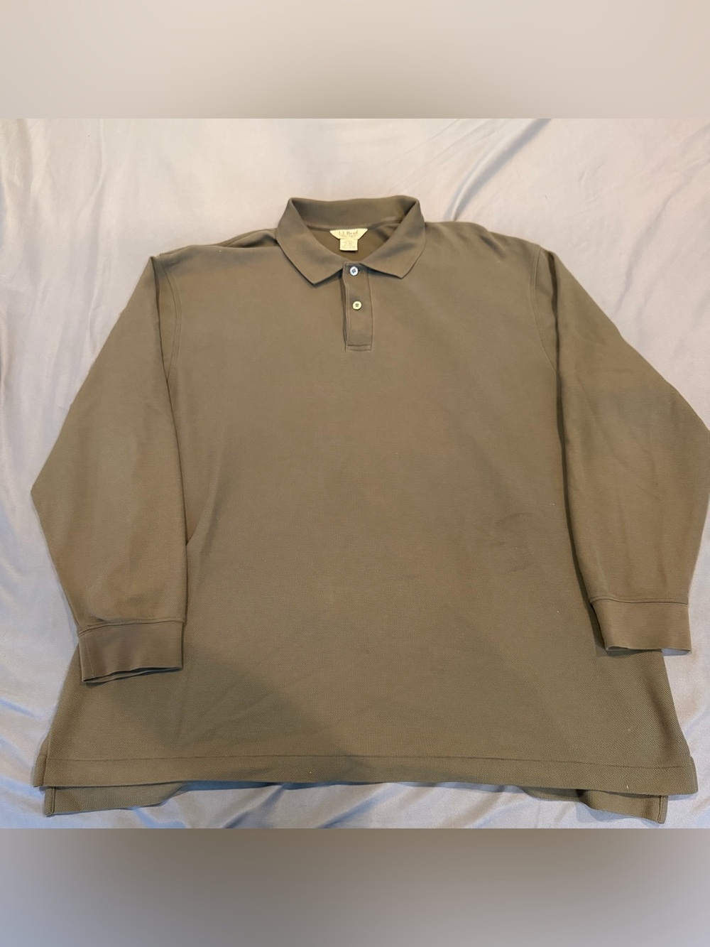 L.L Bean Mens Polo Shirt XL Double L Olive Long Sleeve Wrinkle Resistant Cotton